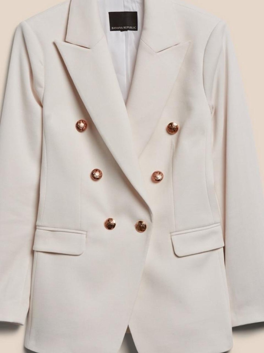 Banana Republic Off White/Cream Double-Breasted Blazer with Gold Buttons